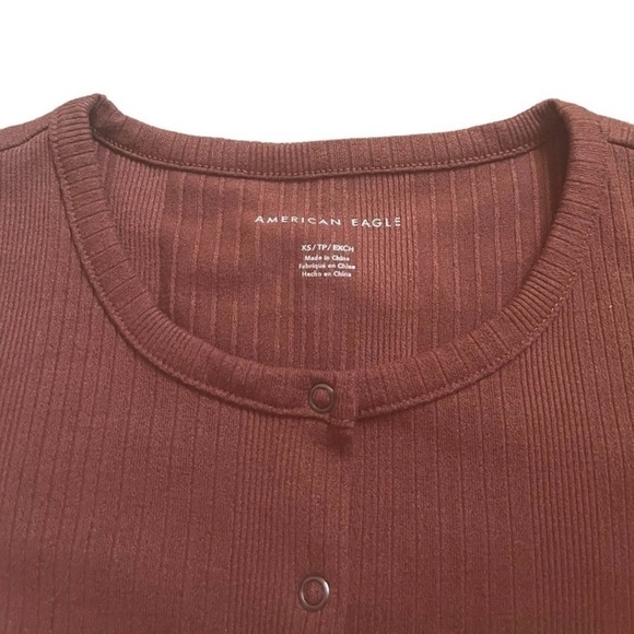 American Eagle Brown Long Sleeve Top With Button Closure - Picture 5 of 6